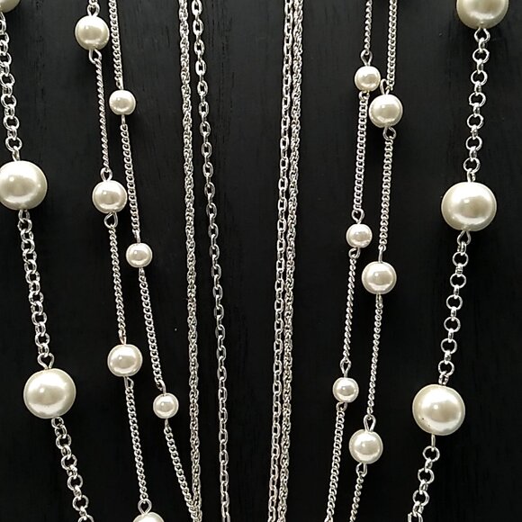 Vintage Style Multi-Strand Faux Pearl & Chain Link Necklace NWOT - Picture 4 of 15
